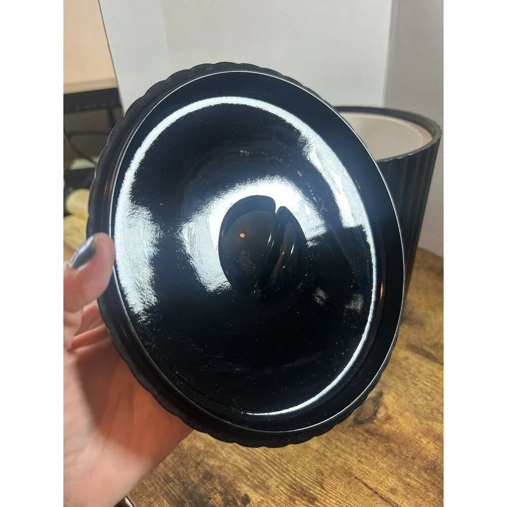 Vintage Black Ribbed Ice Bucket Removable Insert Georges Briard Japan Bar